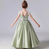 Elegante vestido de satén para niña, para fiesta de cumpleaños, con lentejuelas, estilo princesa, formal, de primera comunión, color verde, para niña de las flores, para boda. 