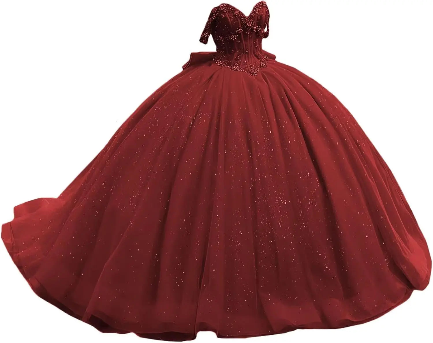 Off Shoulder Beaded Quinceanera Dresses Glitter Tulle Prom Dress Butterfly Appliques Sweet 16 Dresses with Bow