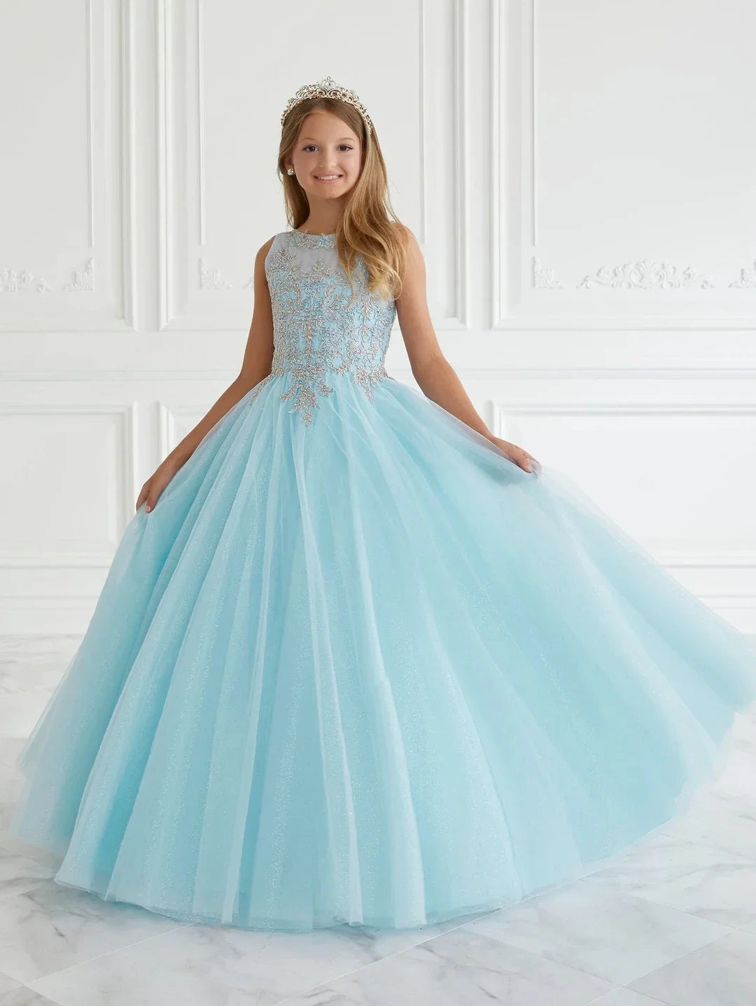 Vestidos de tul rosa con apliques dorados y esponjosos sin mangas para bodas, fiestas de cumpleaños, banquetes, comuniones y niñas de las flores. 