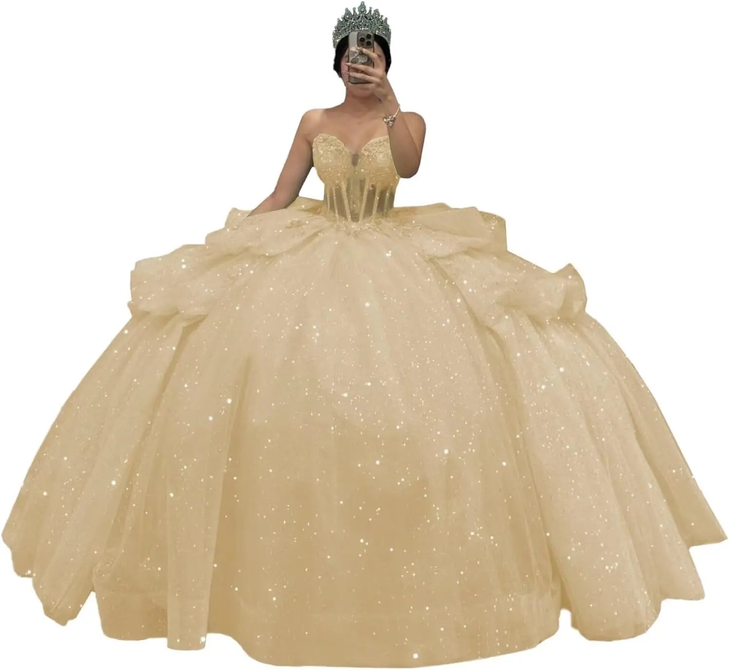 Puffy Tulle Quinceanera Dresses Ball Gown Strapless Long Sweet 16 Dress Sweetheart Sparkly Evening Gown ball gown dress
