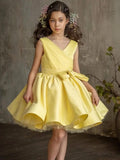 Pink Tulle Satin With Bow Sleeveless For Wedding Birthday Party Banquet First Communion Gowns Flower Girl Dresses