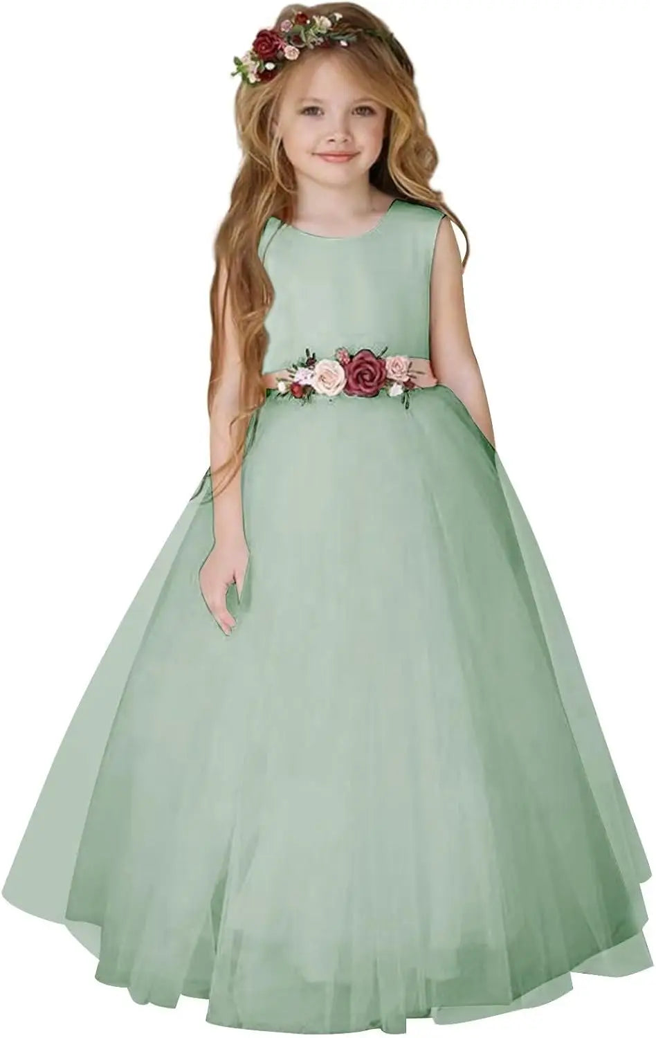 Flower Girl Dresses for Wedding Satin Tulle Princess Pageant Dress with Bow Long A Line Prom Ball Gowns girls party dress