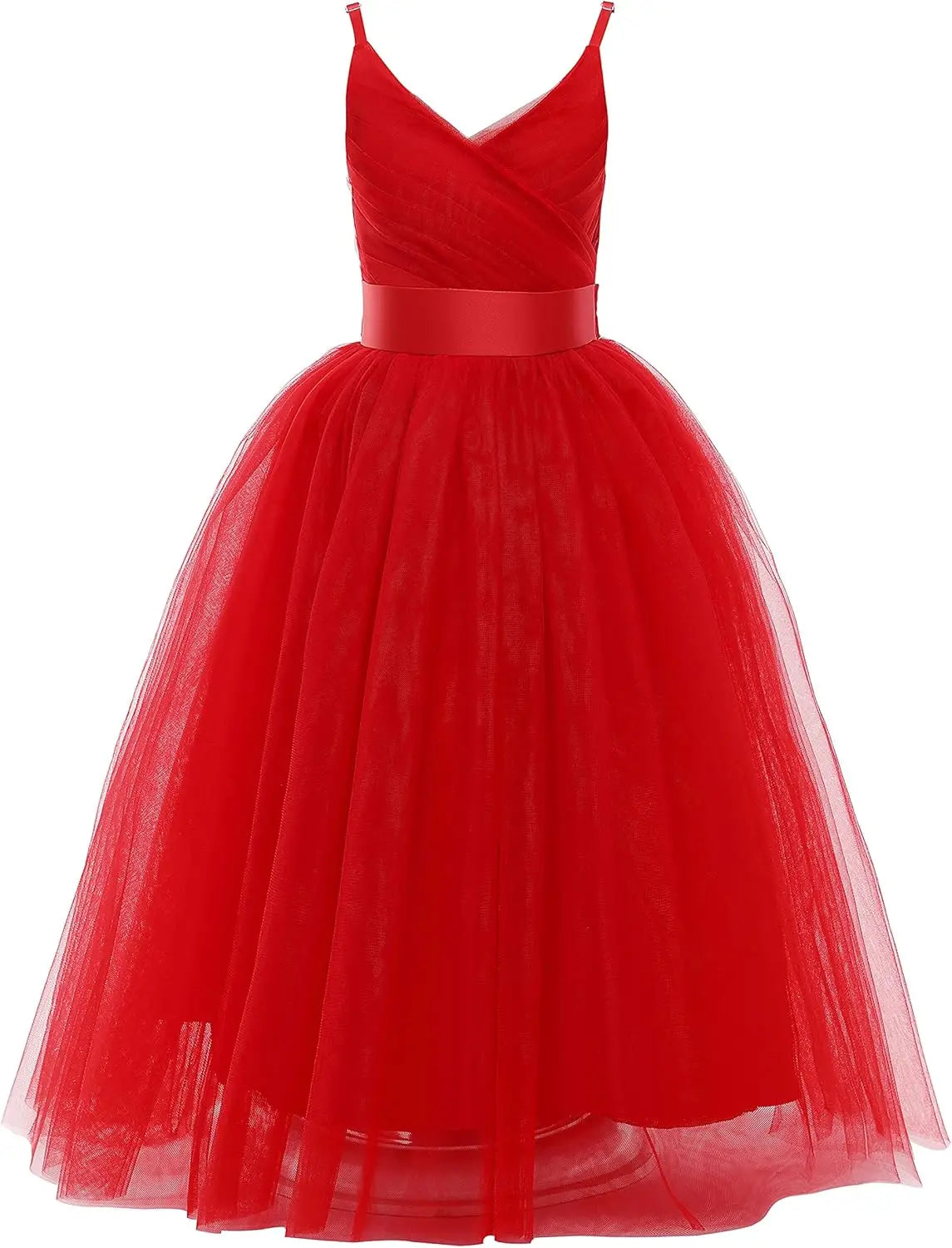 Vestido de tul con tirantes finos para niñas de flores, largo, corte A, para bodas, desfiles, princesas, fiestas de cumpleaños, vestidos de gala 