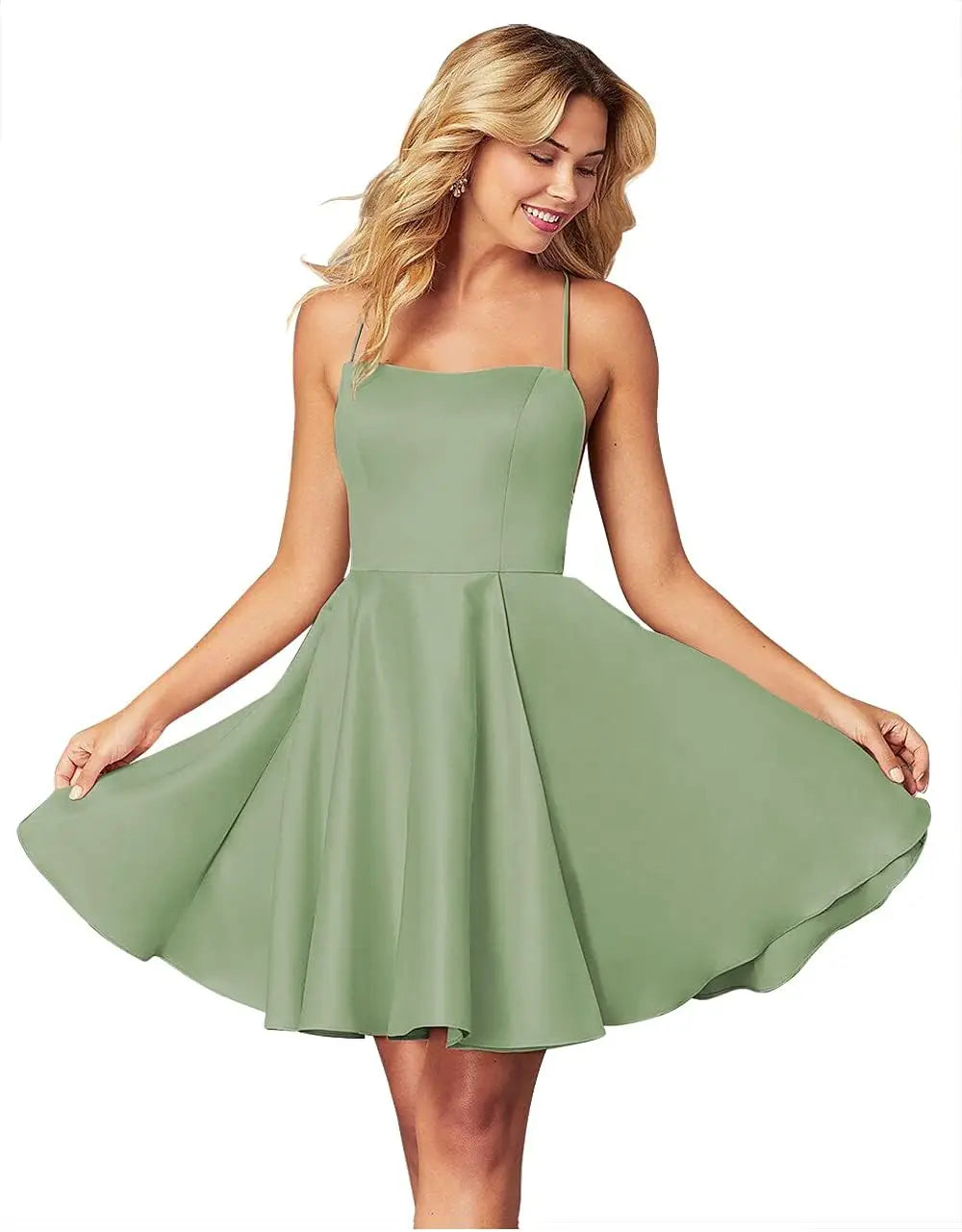 Custom Made Short Satin Homecoming Dress with Pockets Spaghetti Straps Formal Wedding Party Gowns Cocktail Clubwear Gown Dresses