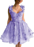 3D-Schmetterlings-Tüll-Heimkehrkleid für Teenager – A-Linie, kurz, Abschlussball, Cocktailkleid, Hochzeitsparty, Kleider mit Schnürung am Rücken 