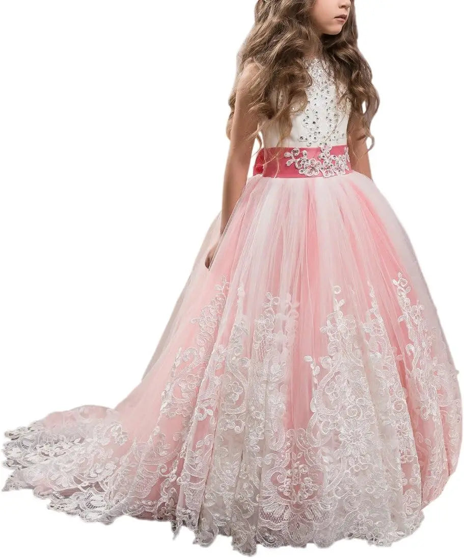 Princess Lilac Long Girls Pageant Dresses Kids Prom Puffy Tulle Ball Gown flower girl dress girls dresses for party and wedding