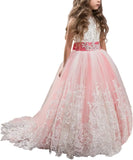 Princess Lilac Long Girls Pageant Dresses Kids Prom Puffy Tulle Ball Gown flower girl dress girls dresses for party and wedding
