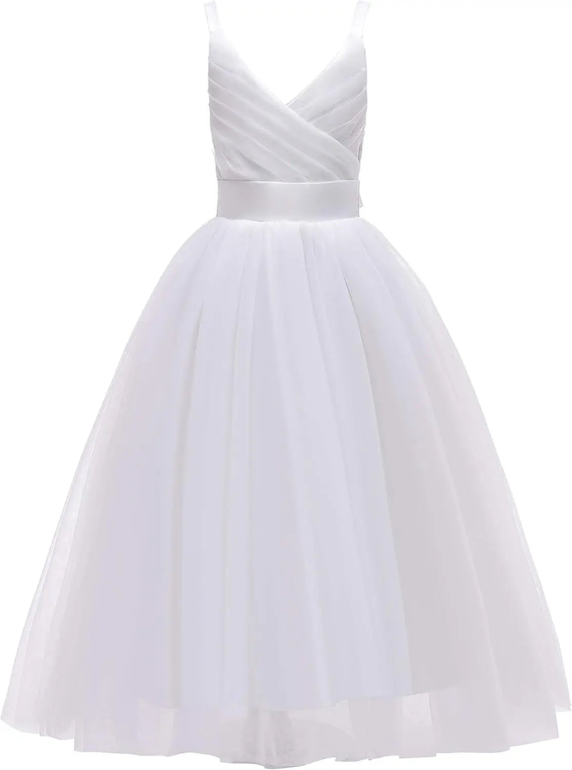 Vestido de tul con tirantes finos para niñas de flores, largo, corte A, para bodas, desfiles, princesas, fiestas de cumpleaños, vestidos de gala 