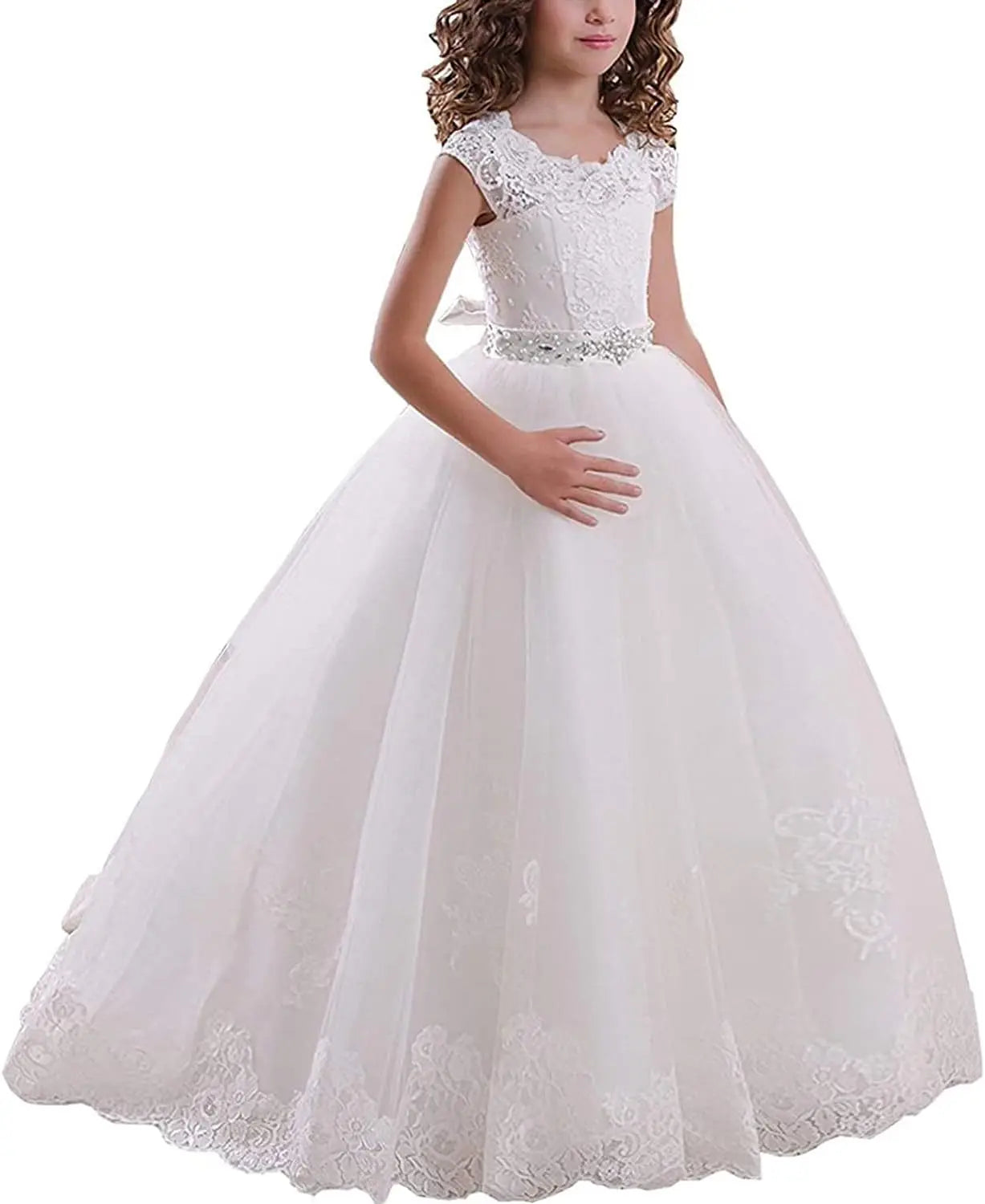 Erstkommunionkleider Blumenmädchenkleid Schnür-Kommunionkleid Ballkleid Mädchenkleid Festzugskleider für Mädchen Prinzessin 