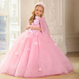 Vestido elegante de tul sin mangas para niña, para cumpleaños, fiesta de comunión, con apliques florales 3D, para boda 