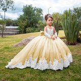 Volle Ärmel Bodenlangen Elegante Mädchen Kinder Geburtstag Party Kommunion Party Kleid Spitze Applikationen Blumenmädchen Kleider für Hochzeit 