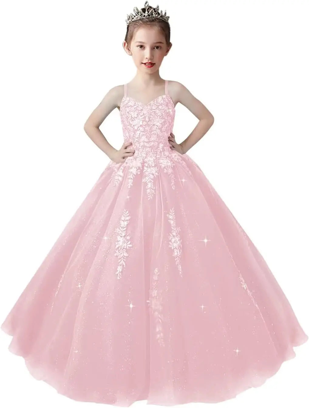Lace Applique Tulle Pageant Gowns for Girls Ball Gown Flower Girl Dress Princess Toddler Kids Prom Pageant   Dress
