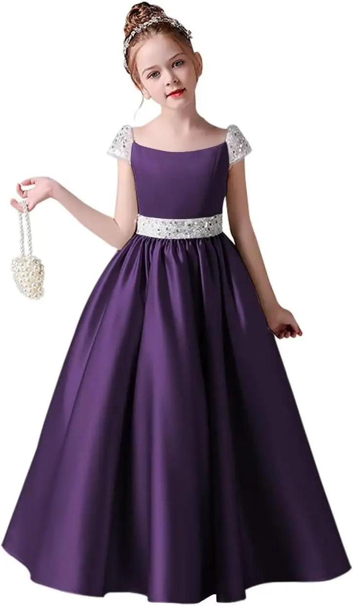 Festzugskleider für Mädchen, Satin, Blumenmädchenkleid, Flügelärmel, Ballkleid mit Pailletten, Prinzessinnenkleid für Geburtstagsparty, Festzugskleid für Mädchen 