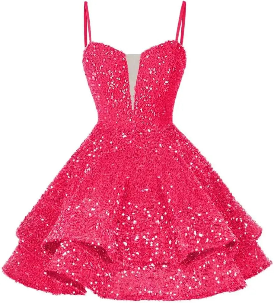 Kurzes Pailletten-Heimkehrkleid für Teenager, funkelnde Ballkleider, Sweet 16-Fotoshooting, Cocktailkleider, Minikleid, Partykleider 