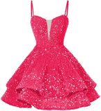 Kurzes Pailletten-Heimkehrkleid für Teenager, funkelnde Ballkleider, Sweet 16-Fotoshooting, Cocktailkleider, Minikleid, Partykleider 