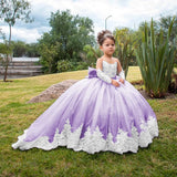 Volle Ärmel Bodenlangen Elegante Mädchen Kinder Geburtstag Party Kommunion Party Kleid Spitze Applikationen Blumenmädchen Kleider für Hochzeit 