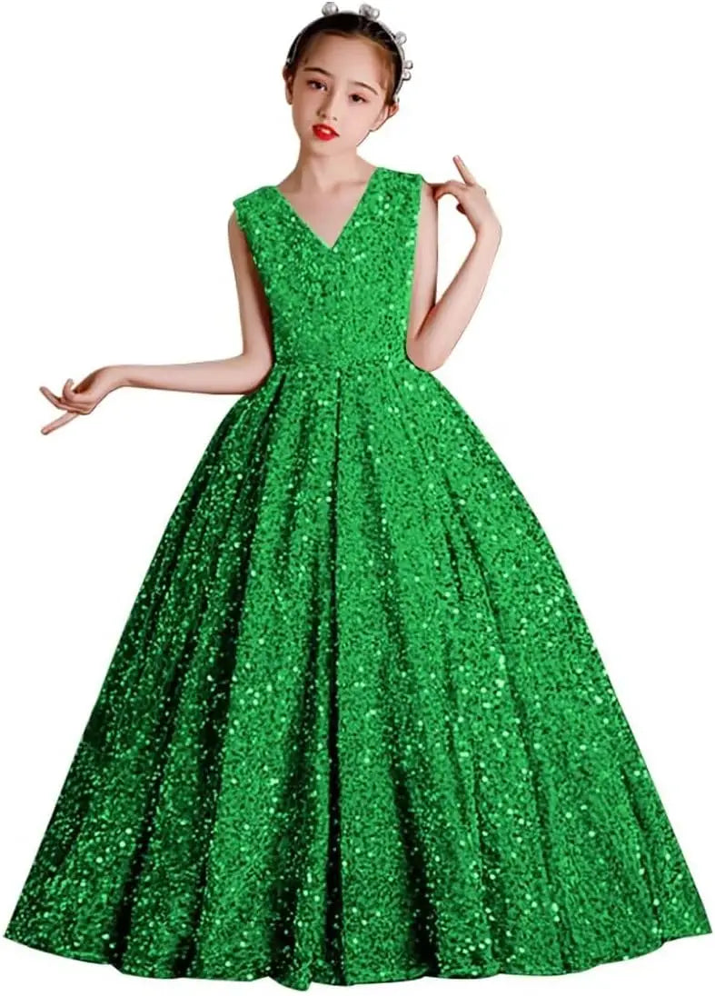 Vestidos de desfile con lentejuelas y cuello en V para niñas, vestidos de baile brillantes para niñas de las flores, vestidos de princesa para niñas pequeñas, vestido de comunión 