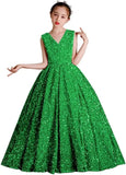 Vestidos de desfile con lentejuelas y cuello en V para niñas, vestidos de baile brillantes para niñas de las flores, vestidos de princesa para niñas pequeñas, vestido de comunión 