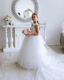 Vestido de tul con tutú para niña de las flores, vestido de satén para bebé niña con cola, vestido de dama de honor juvenil, vestido de novia, vestidos de desfile para niñas 