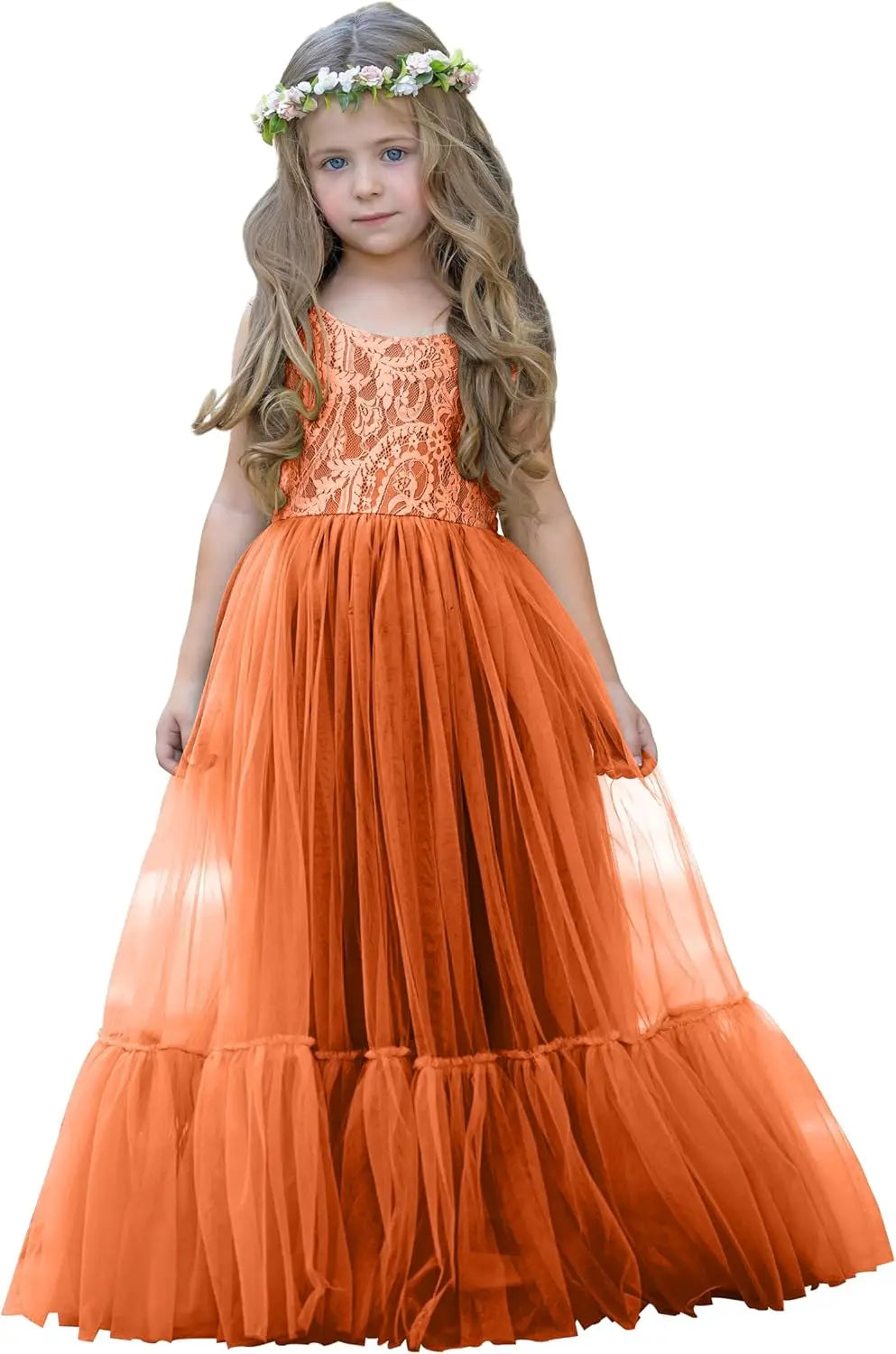 Blumenmädchenkleid Spitze/Tüll Boho Kleinkindkleider Rüschenmädchenkleid für Hochzeit Gartenparty Kommunion Strand Prinzessinnenkleid 
