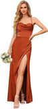 Cowl Neck Satin Bridesmaid Dresses for Women Mermaid Corset Prom Dress Long Formal Evening Gown with Slit Wedding Party Gowns