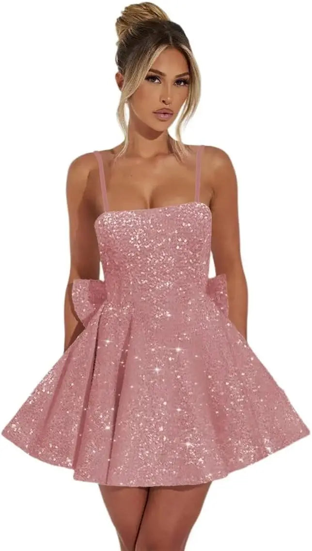 Maßgefertigte Damen-Heimkehrkleider mit quadratischem Ausschnitt und Pailletten für Teenager, A-Linie, kurzes Abschlussballkleid, Hochzeitsfeierkleid, Clubwear, Cocktailkleid 