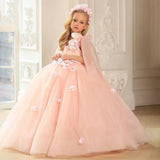Vestido elegante de tul sin mangas para niña, para cumpleaños, fiesta de comunión, con apliques florales 3D, para boda 
