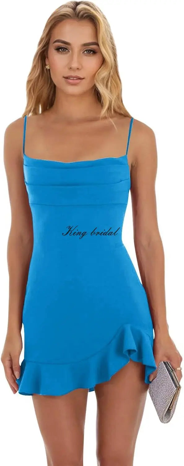 Vestidos cortos de fiesta ajustados para mujer, con tirantes finos y bajo con volantes, para cóctel y club. 