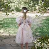 Flower Girl Dress Fairy First Birthday Light Pink Toddler floral Wildflower Birthday Dress Baby Flower Girl Short Sleeve
