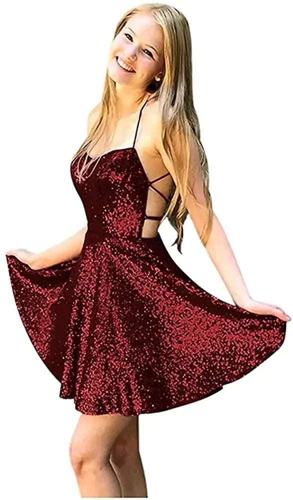 Vestidos de fiesta formales con cuello halter y lentejuelas para mujer, cortos, sin espalda, con lentejuelas azules, para cóctel 