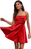 Satin Homecoming Kleider Kurze Spaghettiträger Ballkleid Wasserfallausschnitt A-Linie Cocktail Party Kleider Minikleid 