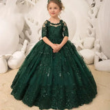 Lace Appliques Princess Kids Birthday Party First Holy Communion Gowns Sequins Flower Girl Dress Pageant Gown For Wedding