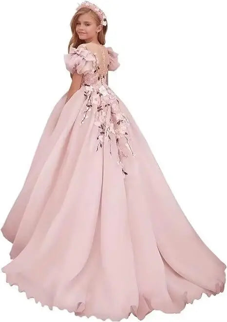 Tulle Flower Girl Dresses for Wedding Girls First Communion Dress Puff Sleeves Ball Gown girls dresses for party and wedding