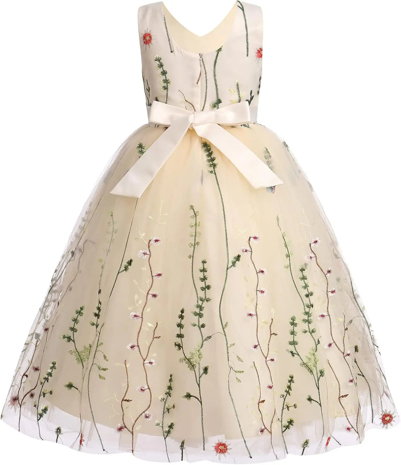 Embroidery Flower Girl Lace Dress for Kids Wedding Pageant Party First Communion Dresses Princess Bridesmaid Maxi Gown