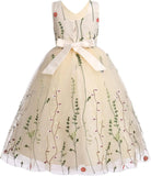 Embroidery Flower Girl Lace Dress for Kids Wedding Pageant Party First Communion Dresses Princess Bridesmaid Maxi Gown
