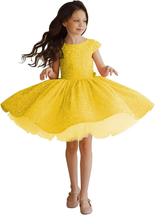 Tutu Festzugskleider Pailletten Blumenmädchenkleid Kurzes Prinzessinnenkleid Ballkleid Blumenmädchenkleider für Hochzeiten 
