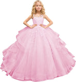 Tüll Prinzessin Ärmellose Festzugskleider Lange Spitze Applique Blumenmädchen Kleid Kinder Geburtstagsparty Ballkleid Festzugskleider 