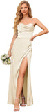 Cowl Neck Satin Bridesmaid Dresses for Women Mermaid Corset Prom Dress Long Formal Evening Gown with Slit Wedding Party Gowns