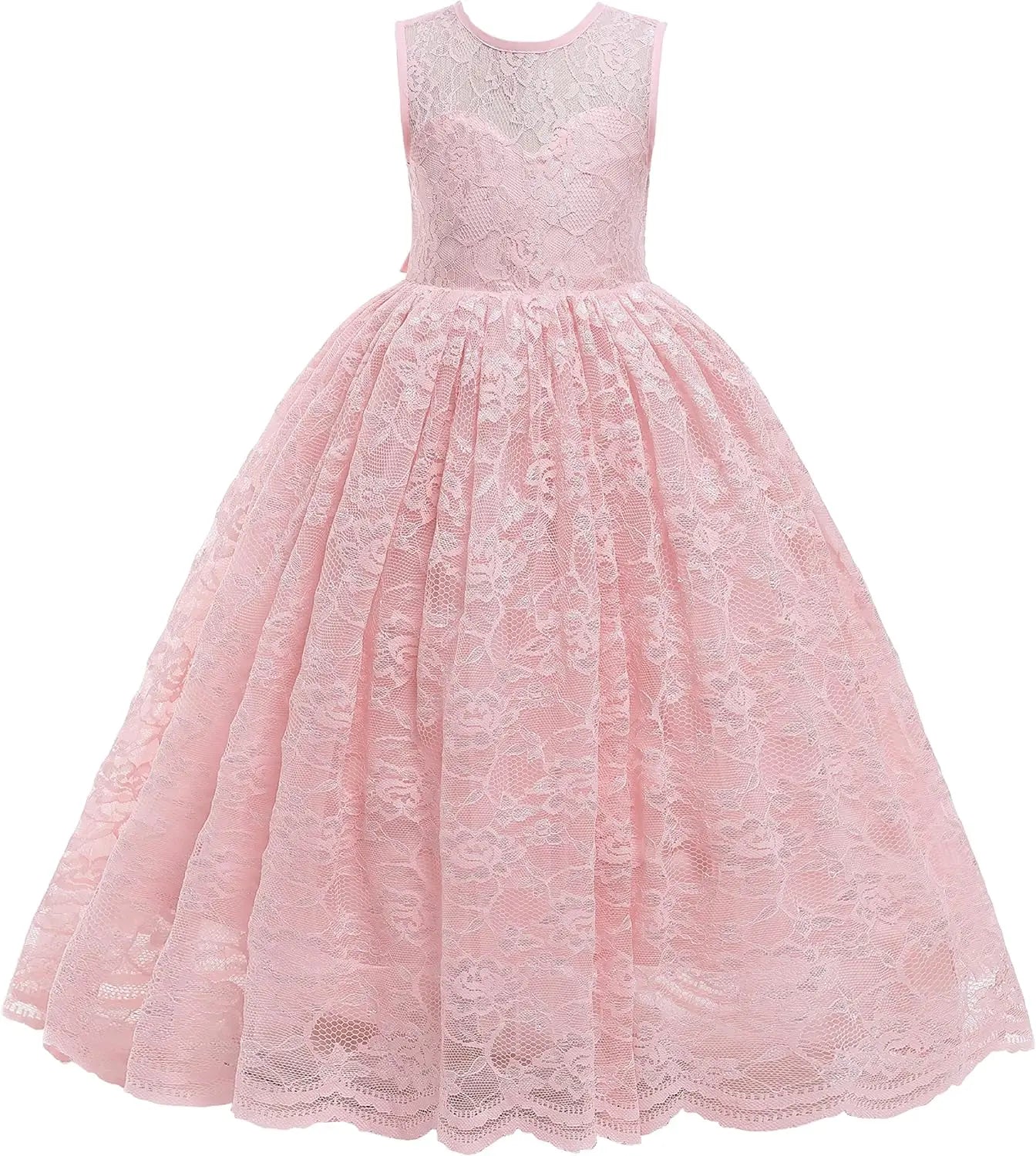 Full Lace Flower Girls Dress Long A Line Bridesmaid Wedding Tulle Dresses Birthday Formal Party Ball Gown girls party dress