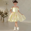 Casual Banquet Princess Gown Customized Flower Girl Dresses Satin With Pink Bow Short Sleeve For Wedding Birthday Party