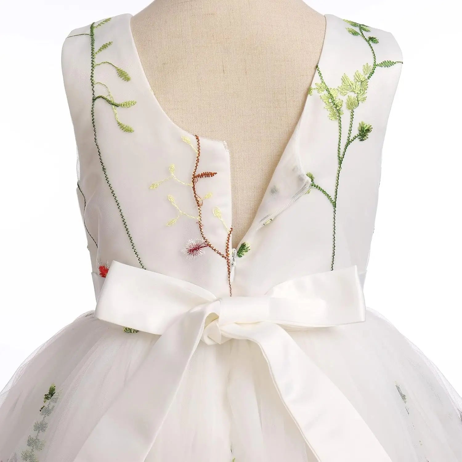 Floral Embroidered Tulle Dress Girls Sleeveless Birthday Wedding Pageant Party Formal Long Tutu Dresses princess dress