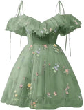 Blumenstickerei Tüll Kurze Heimkehrkleider für Teenager Mini Fee V-Ausschnitt Formales Abschlussball-Cocktailpartykleid 2025 