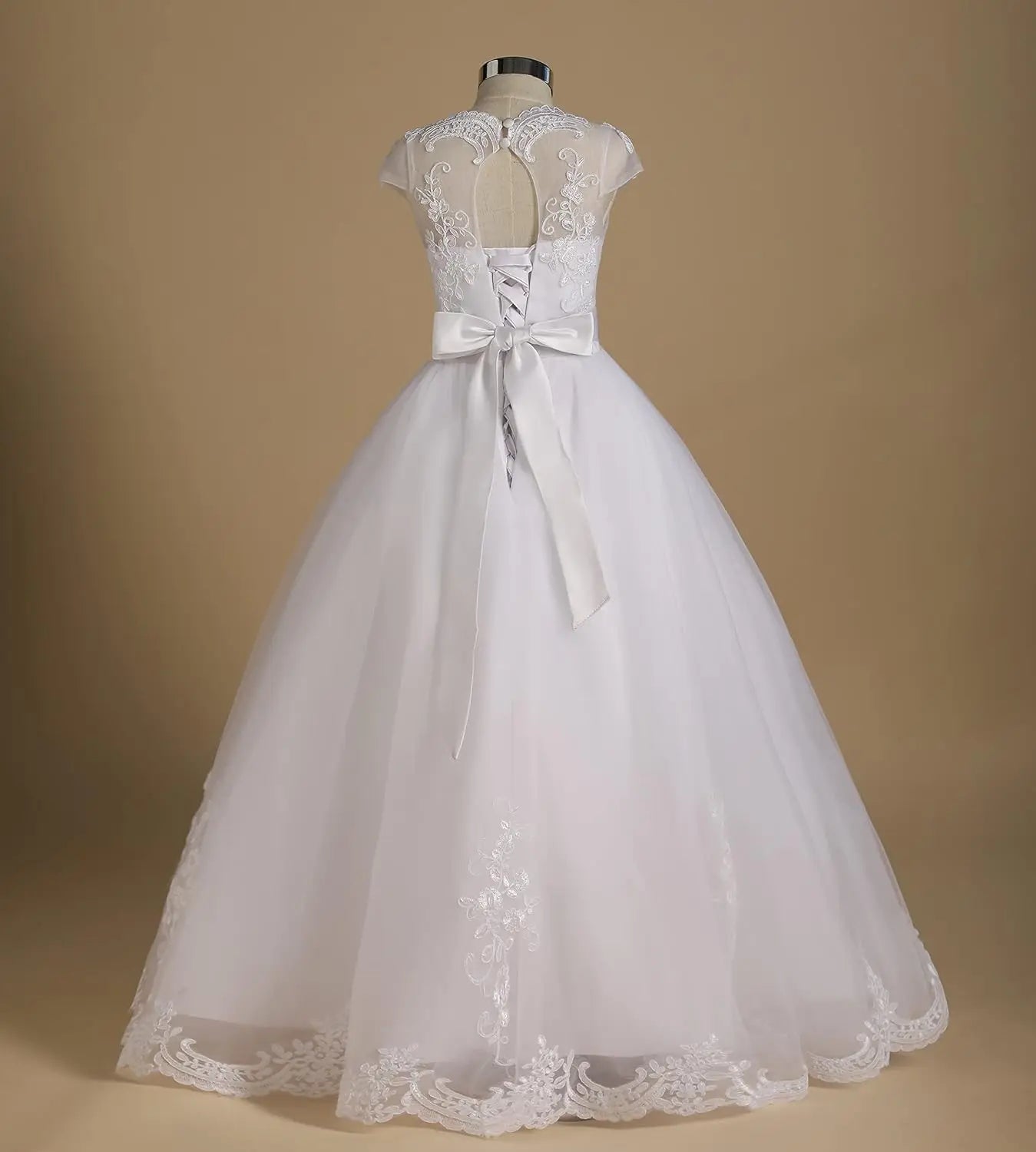 First Communion Flower Girl Dress Tulle Lace Bridesmaid Pageant Dresses Ball Gown Wedding Party Floor Length princess Gowns