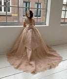 Blumenmädchenkleid für Mädchen zur Hochzeit, Applikationen, Tüll, Festzugskleider, kurze Ärmel, Ballkleid mit Schleife, Prinzessinnenkleid 
