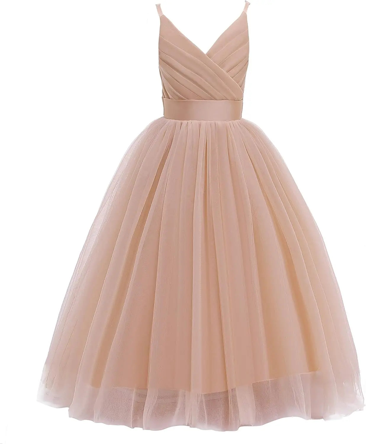 Vestido de tul con tirantes finos para niñas de flores, largo, corte A, para bodas, desfiles, princesas, fiestas de cumpleaños, vestidos de gala 
