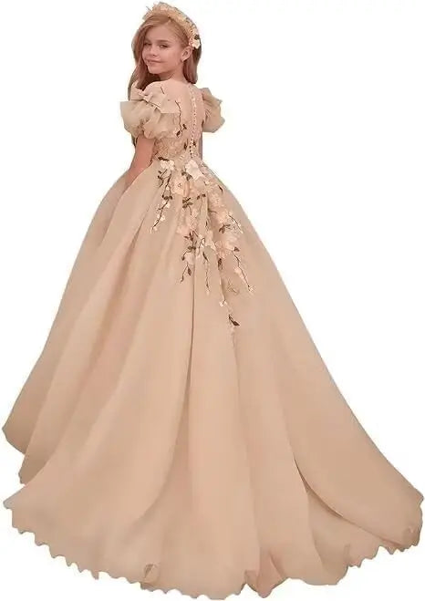 Tulle Flower Girl Dresses for Wedding Girls First Communion Dress Puff Sleeves Ball Gown girls dresses for party and wedding