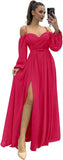 Vestido de dama de honor de manga larga para mujer, con tirantes finos, para invitada de boda, con abertura y bolsillos, vestido formal fruncido. 