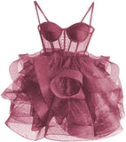 Organza Tüll Homecoming Kleider Spaghettiträger Lagen Kurzes Ballkleid Sweetheart Cocktailkleid Cocktailkleid 