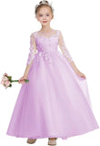 Elegantes Blumenmädchenkleid aus Tüll in A-Linie mit Applikationen, Erstkommunionkleider mit Ärmeln, Festzugs-Prinzessinnen-Partykleider 