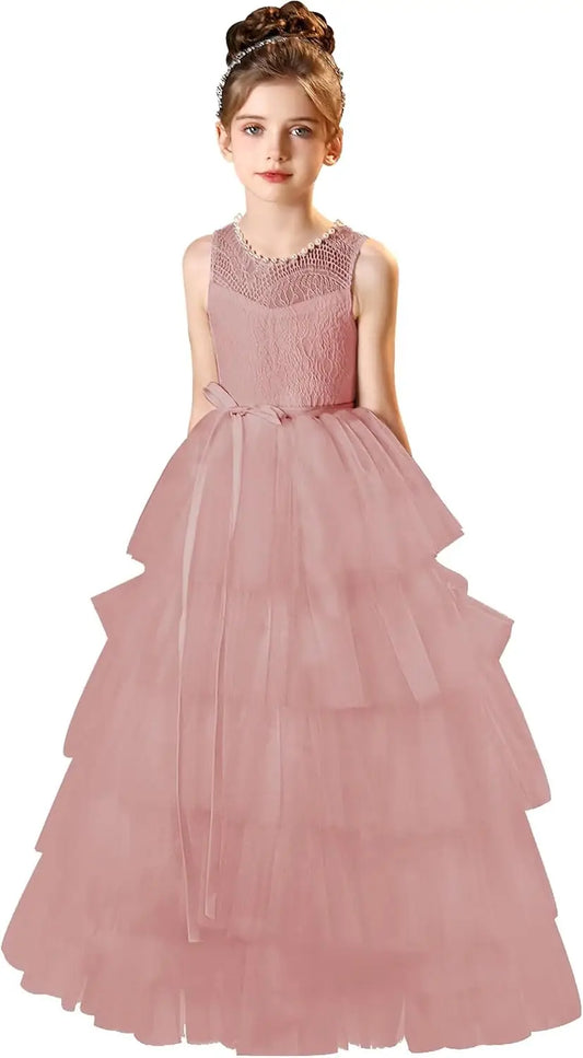 Tulle Flower Girl Dresses for Wedding Lace First Communion Dress Layered Pageant Party Dresses for Girls